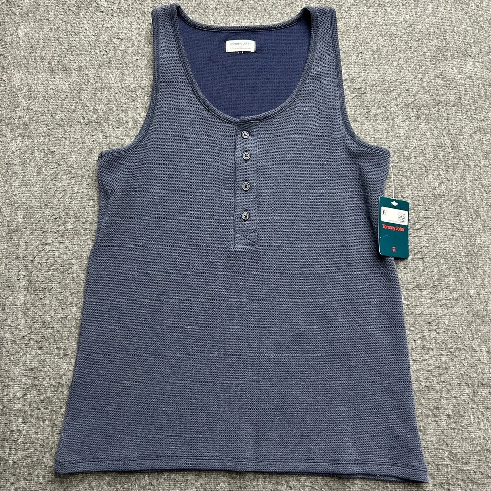 Tommy John Waffle Knit Tank Small Womens Small Blue Lounge Cozy Sleep